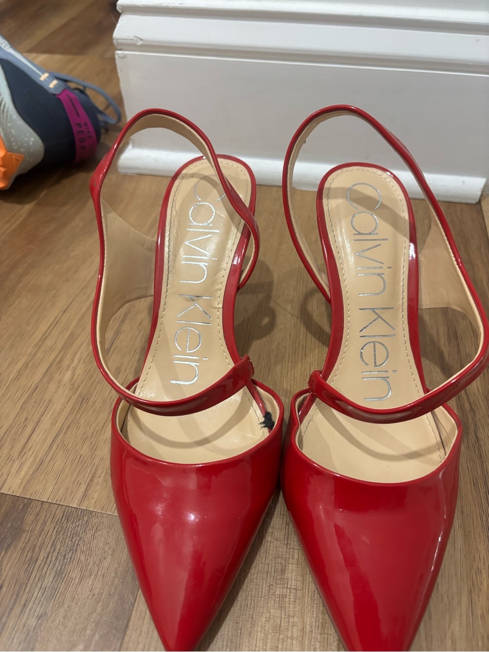 Calvin Klein Red Patent Pointed Slingback Heels